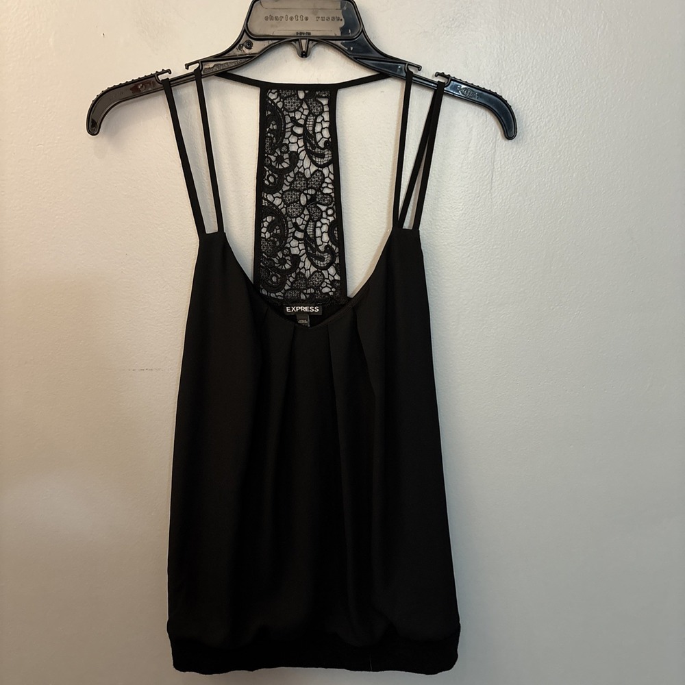 Express Black Cami V-Neck Lace Back Spaghetti Straps Whimsigoth Dark Fairy Sz M